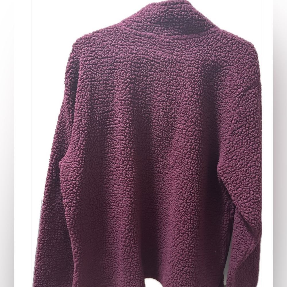 PINK Quarter Zip Sherpa Sweater Size Large in Maroon - Picture 3 of 6